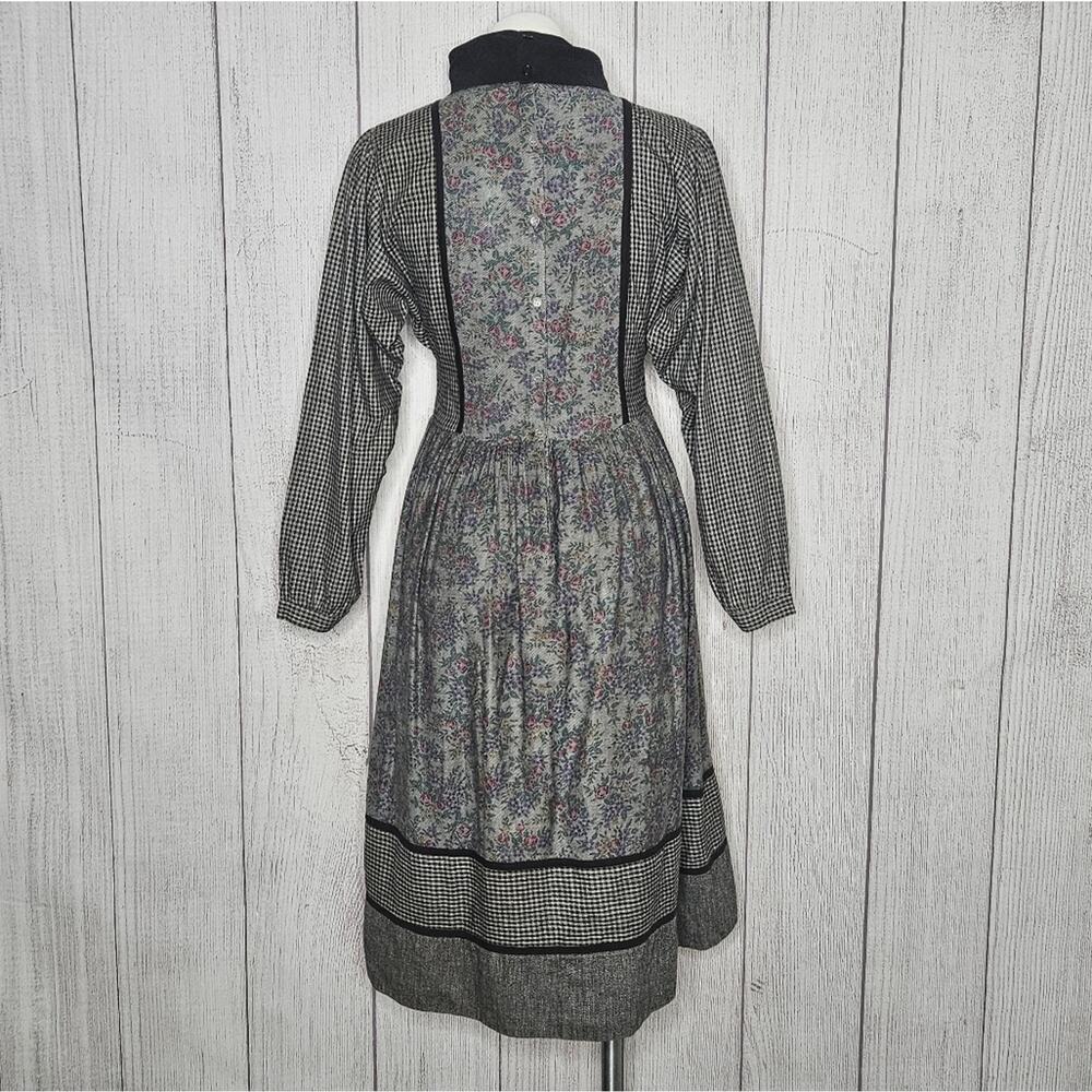VTG 70s Phool Plaid Floral Embroidered India Rayon Prairie Dress, sz Small - Picture 5 of 8